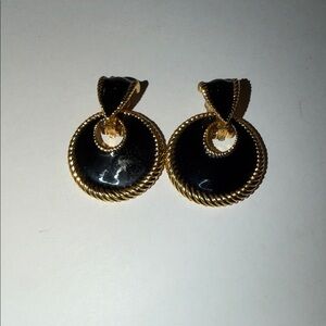 Fabulous Two Way Gold-Tone And Black Enamel Chucky Clip On Earrings